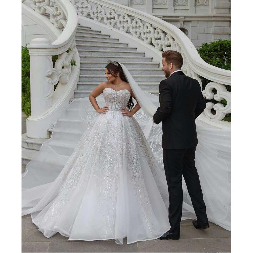 A E Sweetheart Wedding Dress White Crystal Bridal Gowns Custom Made Beading Vestido De Novia