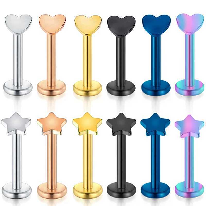 1PC Steel Inernally Thread Labret Stud Rings Piercing Star Heart Shape Ear Cartilage Tragus Orelha Stud Helix Piercing Jewelry Y240921
