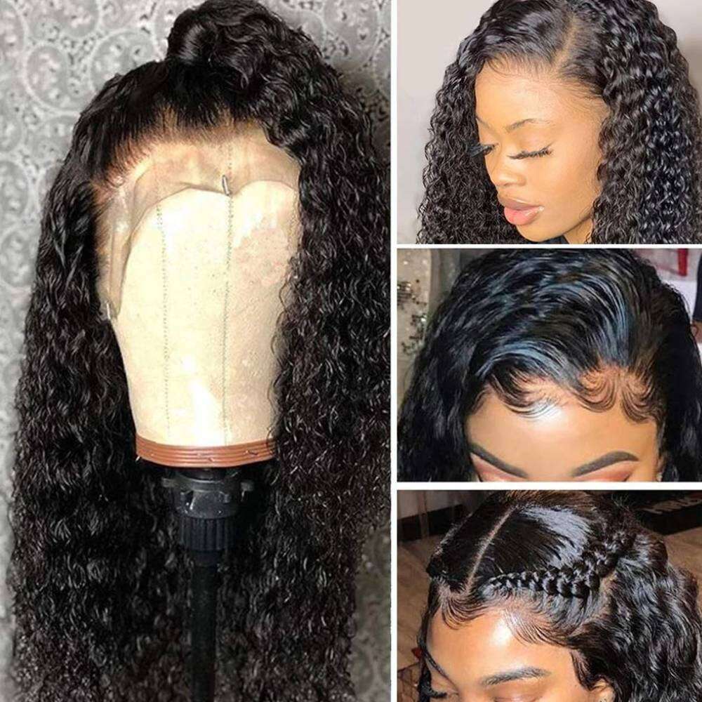 13x4 Kinky Curly Front Human Hair Wigs For Black Women Brazilian Transparent Lace Frontal Wig 180%-250% Density KF Beauty U