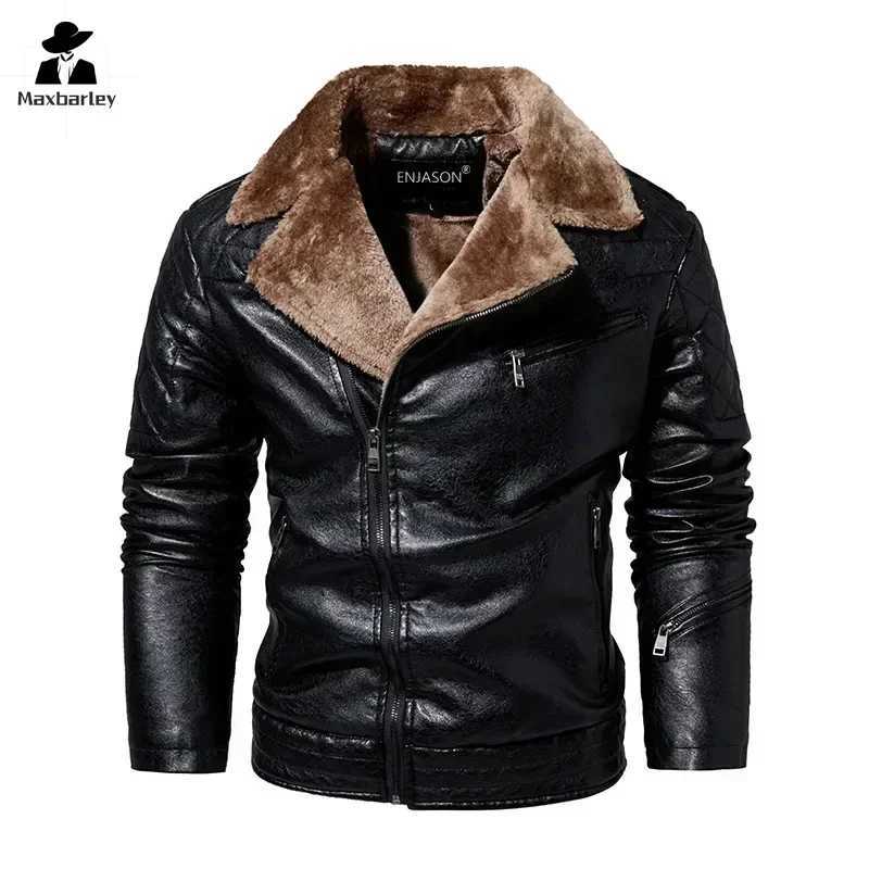 Mens leather clothing autumn new item solid color plush thick casual retro outdoor travel lapel jacket mens ultra-thin leather jacket W240918