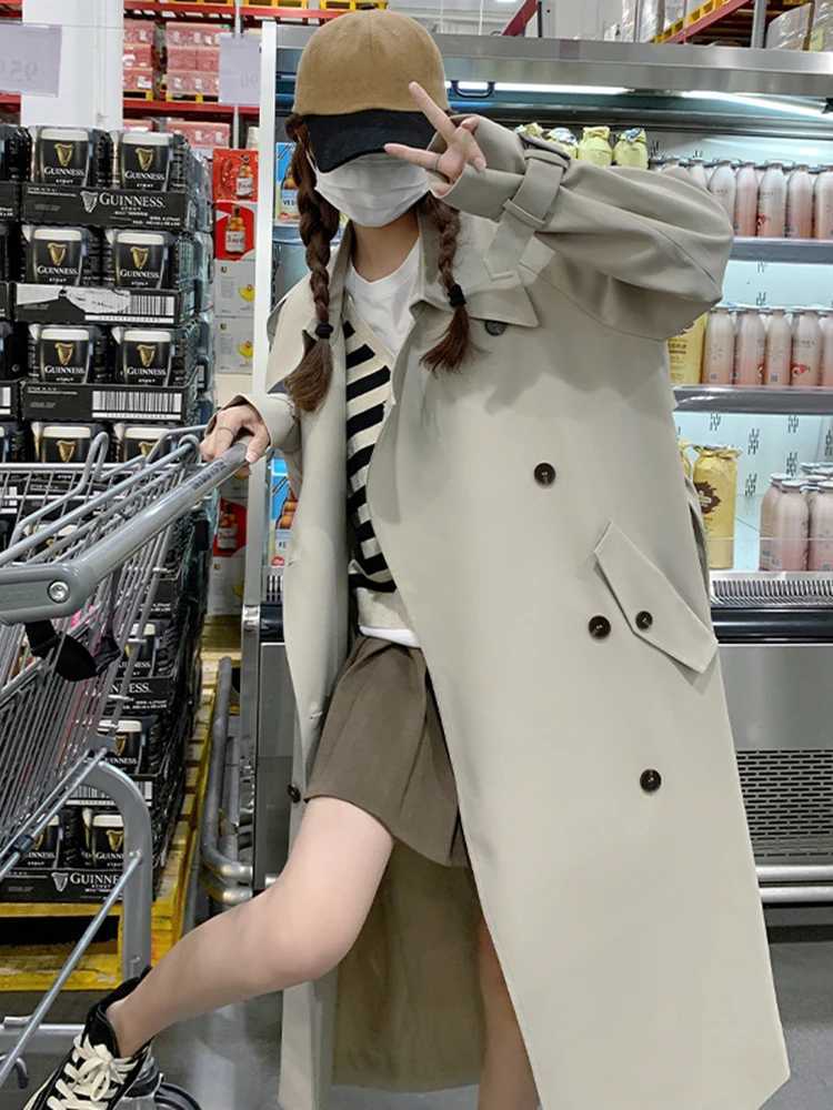 LANMREM Irregular Trench Coat For Women 2024 Spring Solid Color Lapel Double Breasted Fashion Long Windbreaker Clothing 2R7862X240921