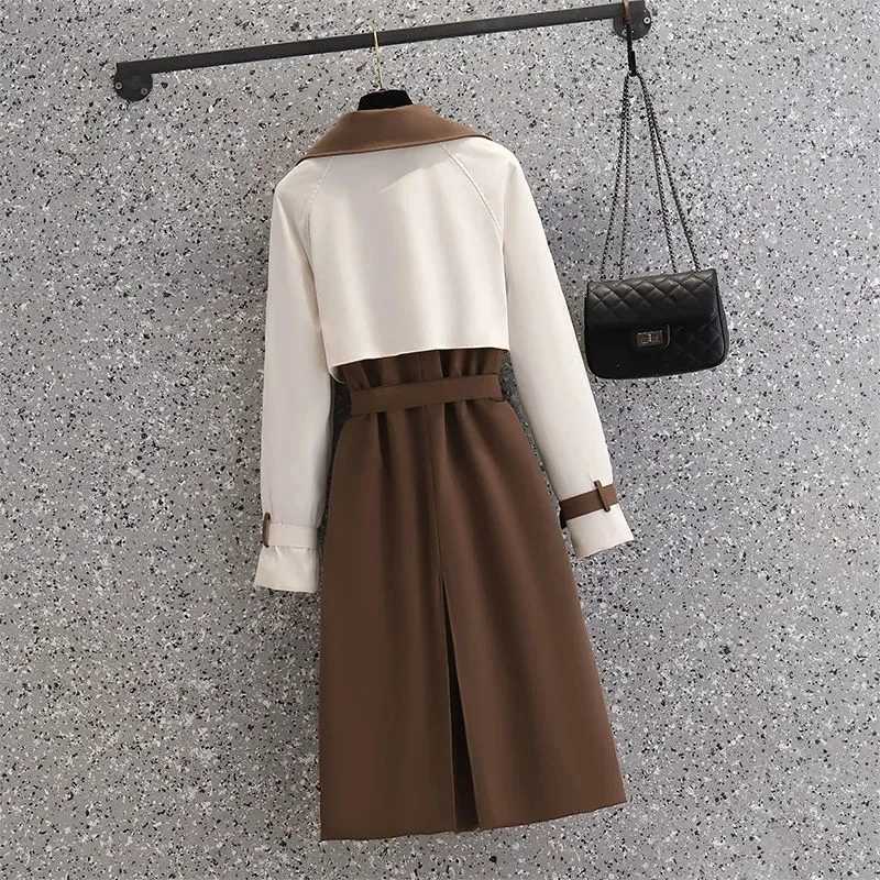 2023 Autumn Korean Mid-length Trench Coat Women Fashion Contrast Color Patchwork Spring Windbreaker Coat Female Windproof JacketX240921