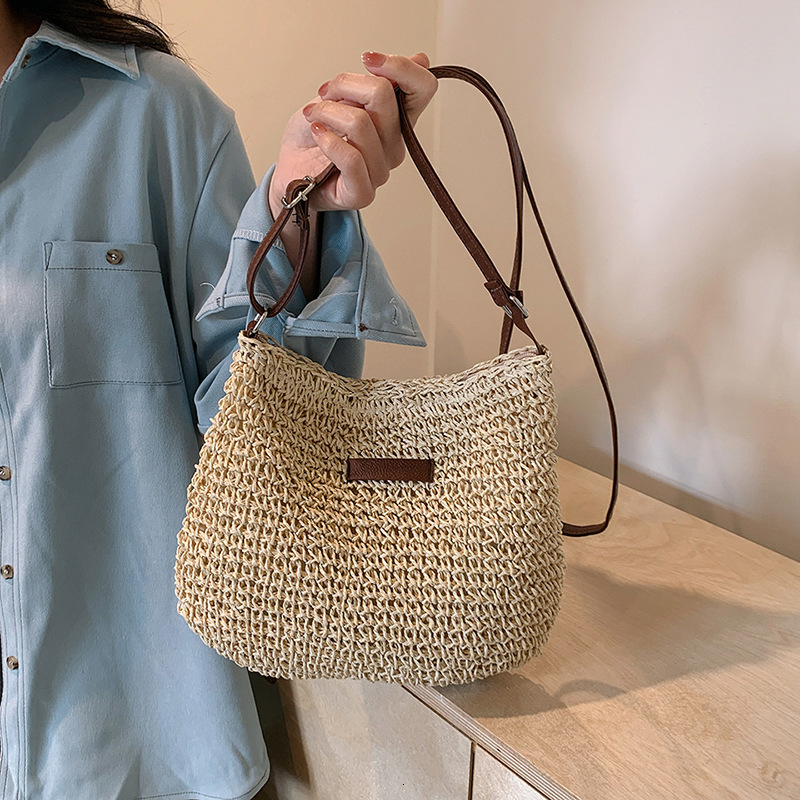 Summer Rattan Crossbody Bags Women Saddle Straw Woven Shoulder Bag Handmade Knitted Lady Small Handbags and Purse Bohemia
