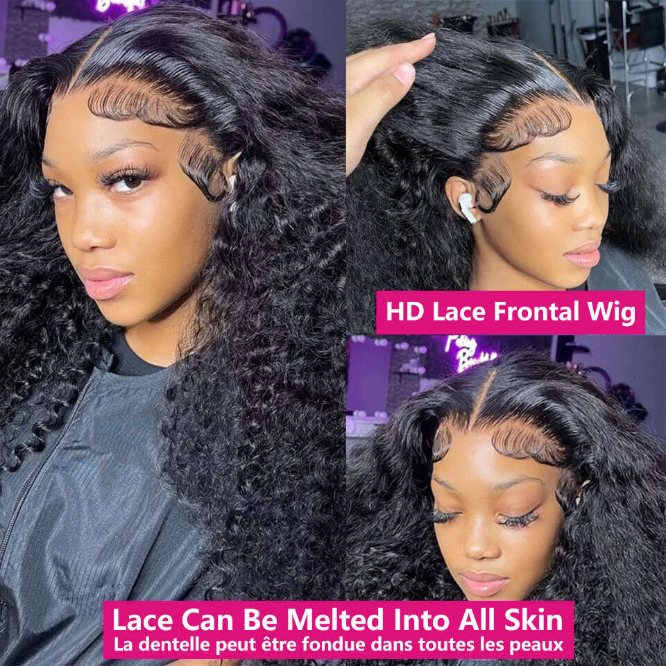 100% Transparent Water Lace Front Brazilian Deep Wave Frontal Wig Kinky Curly Human Hair Wigs For Women Sale