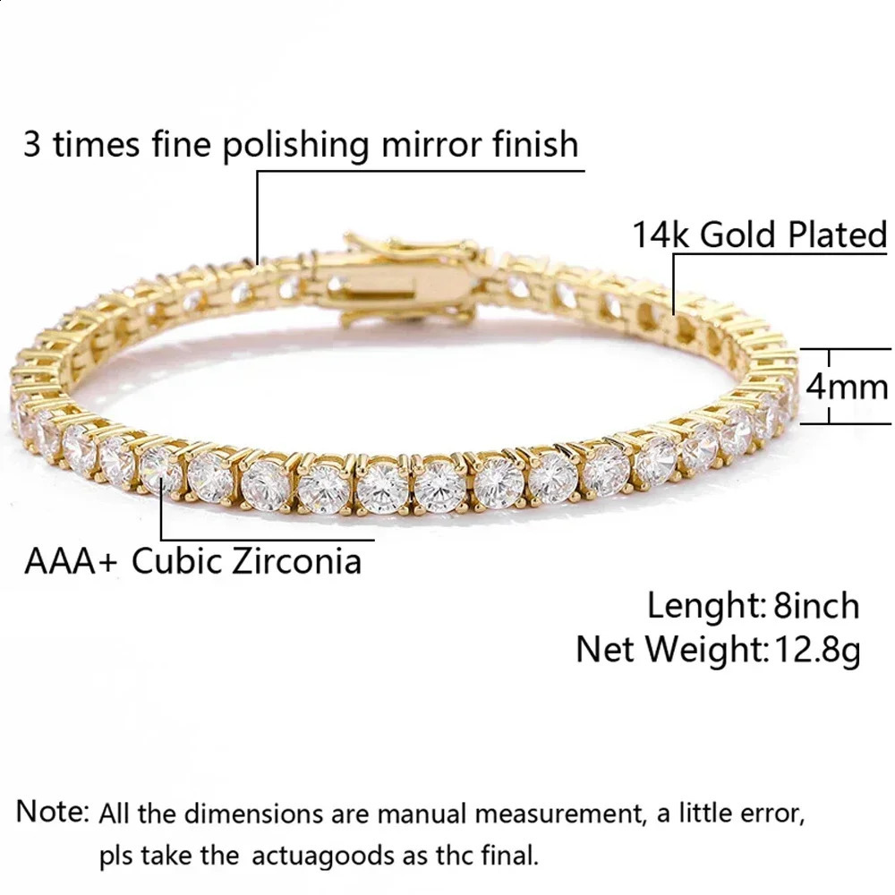 Classic cubic zirconia womens tennis bracelet 14K goldplated Rhinestone CZ wholesale sizes 7 8 9 inches 240912