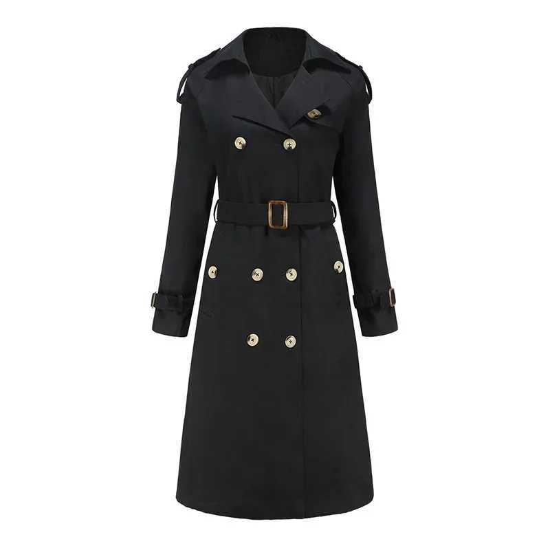 QNQO Hooded Trench Coat for Women Lace Up Vintage Casual Turn-down Collar Overcoat 2024 Autumn Winter Fashion Windproof ParkasX240921