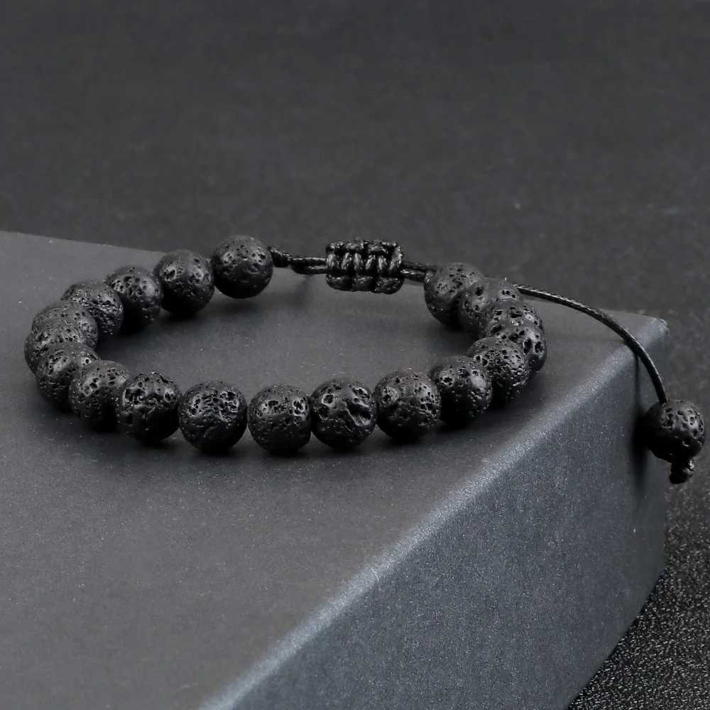 4 6 8mm Men Bracelet Natural Stone Lava Rock Beads Bracelets Handmade Braided Bangles Essential Oil Diffuser Women Jewelry GiftsX240921