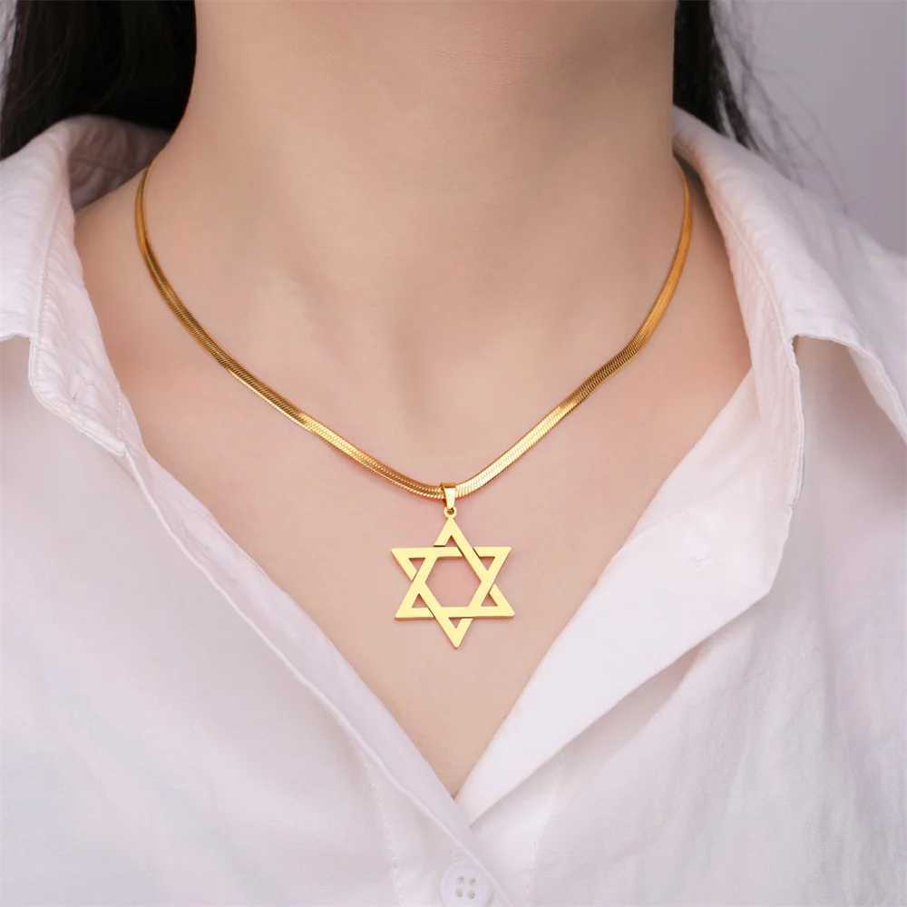 My Davids Star pendant necklace suitable for women Je six point star charm necklace stainless steel retro jewelry W240918