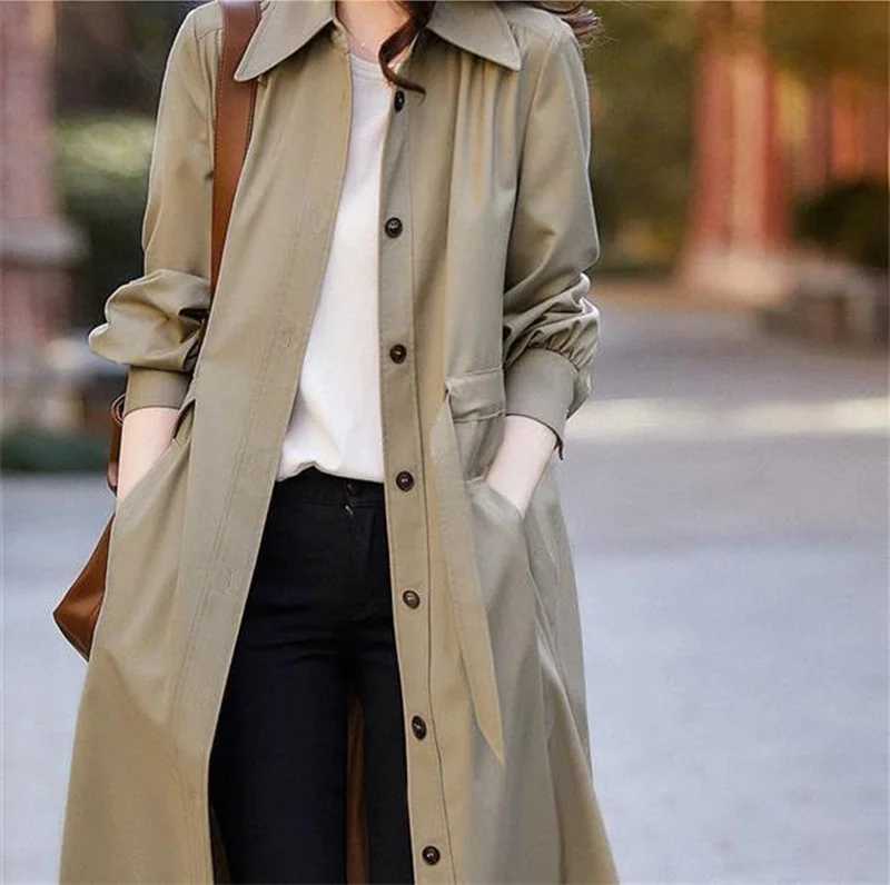 Thin windbreaker Womens 2023 Spring Summer New Korean Style Temperament Coat Medium Length Shirt No Lining CoatX240921
