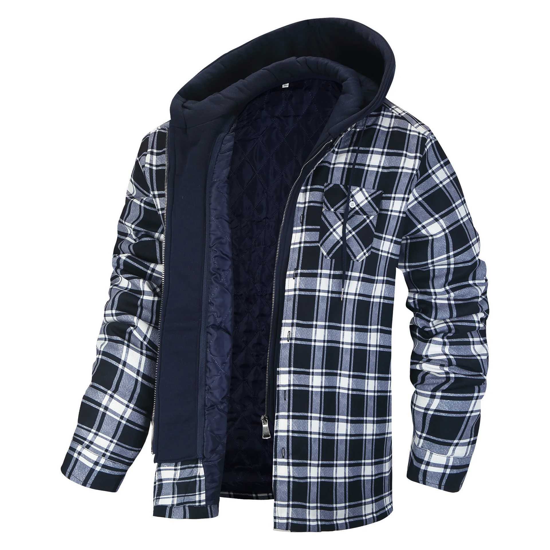 Winter plaid hoodie mens loose thick cotton windproof jacket warm and comfortable outdoor multi-color casual clothing W240920