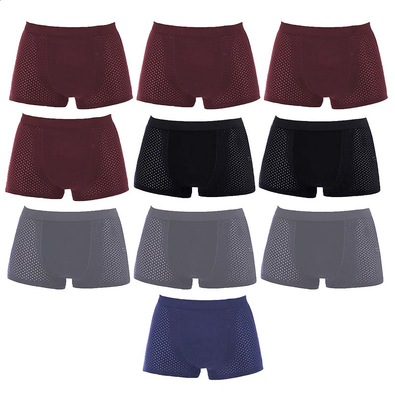 10 pieces/batch of mens bamboo boxing underwear boxing shorts breathable Hombre hole sexy shorts underwear 240921