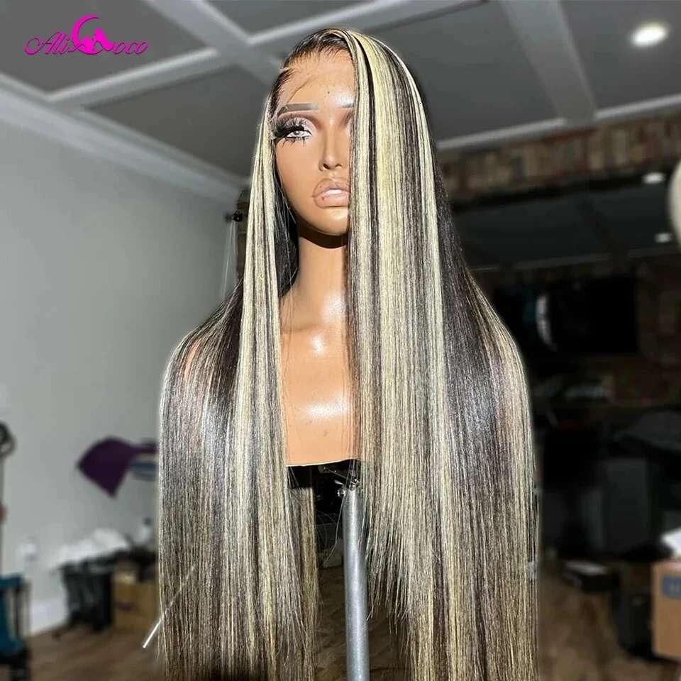 1B/27 13X4 13x6 Frontal Human Hair Wigs 180% Highlight Blonde Straight Lace Front Wig Pre Plucked For Women