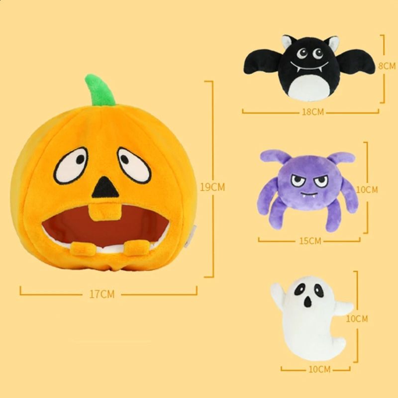 Halloween Interactive Dog Toy Hide and Seek n Puppy Toy Creaking Dog Teeth Pet Plush Toy Pumpkin Spider with Bat 240914