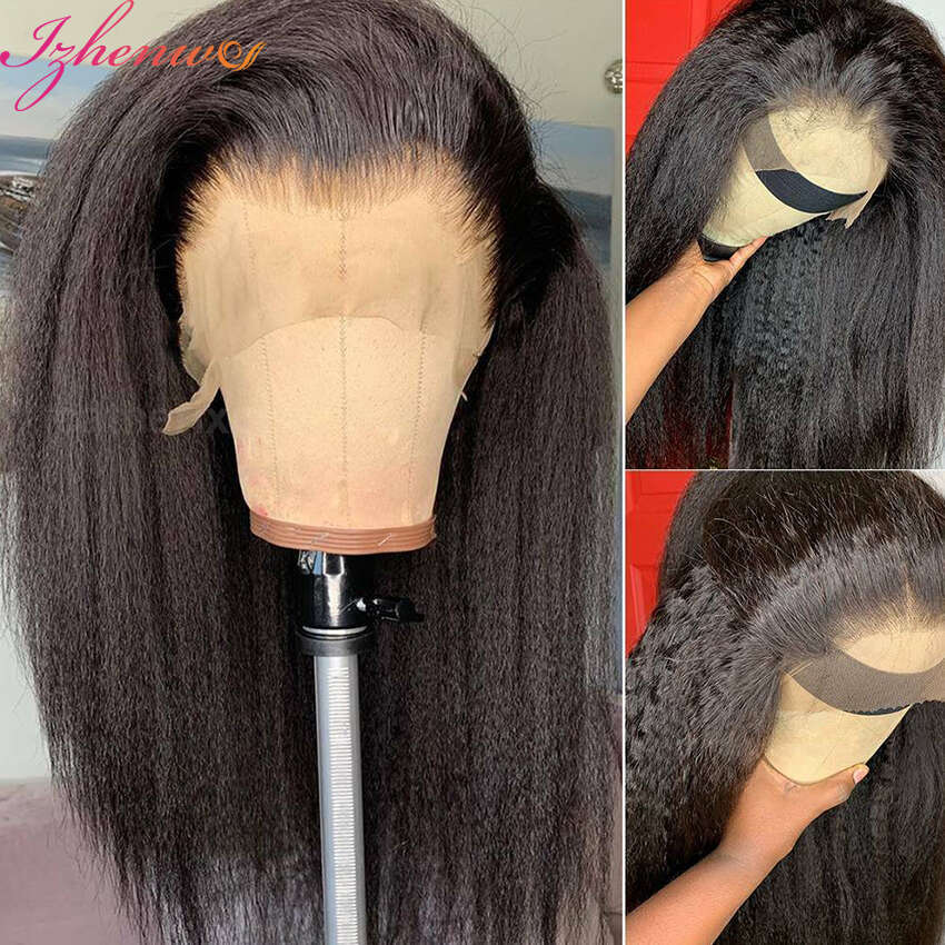 28 30 Inch Transparent 360 13x6 Frontal Pre Plucked Kinky Straight Lace Front Closure Human Hair Remy Wig For Women