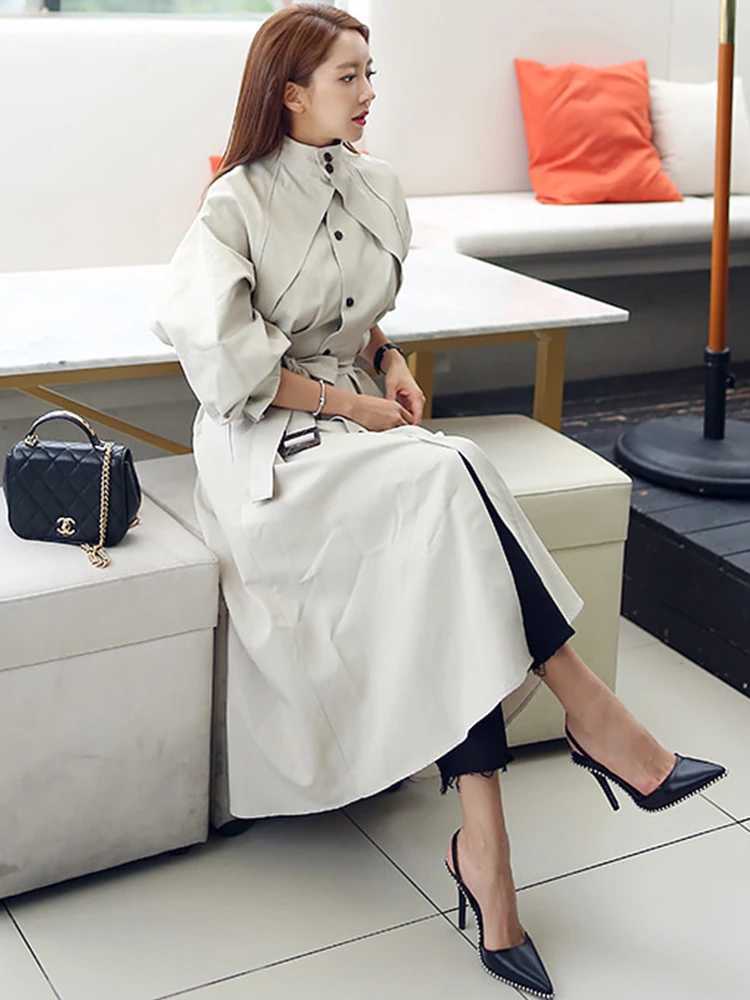 Chic High Quality Elegant Women Fashion Trench Coat Long Jacket Casual Slim Belt Femme Mujer Windbreaker Outwear Spring AutumnX240921