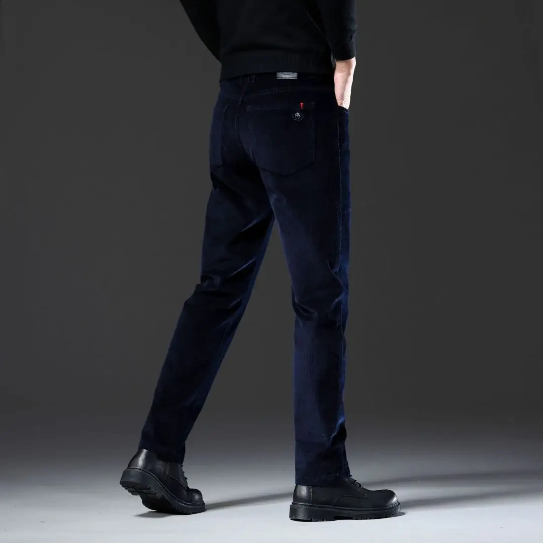 Mens Winter Pants Straight with Corduroy Wool Warmth Trouser Classic Brushed Fashion Casual 240913