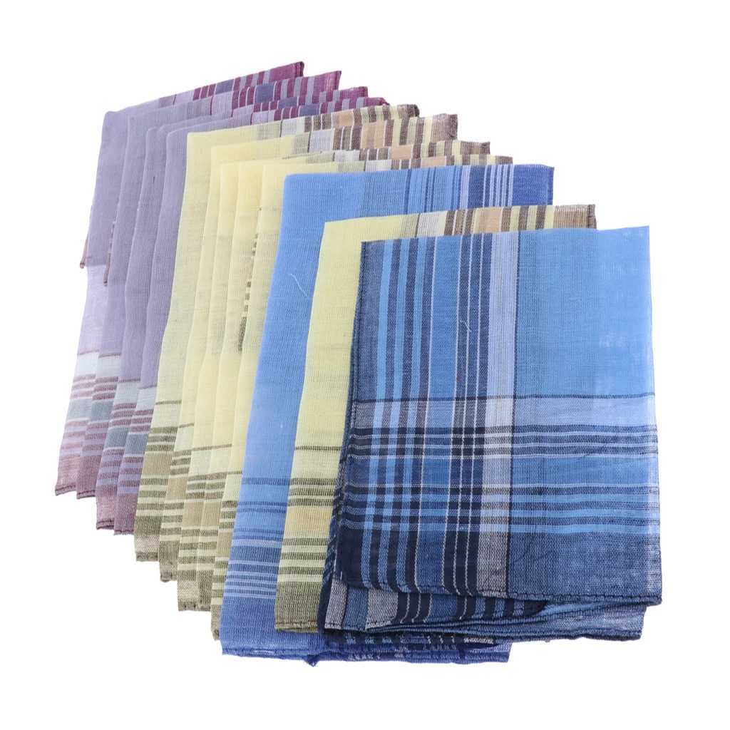 Set of 12/10pcs Mens Plaid Pattern Cotton Handkerchiefs Gentleman Classic Pocket Square HankyX240921