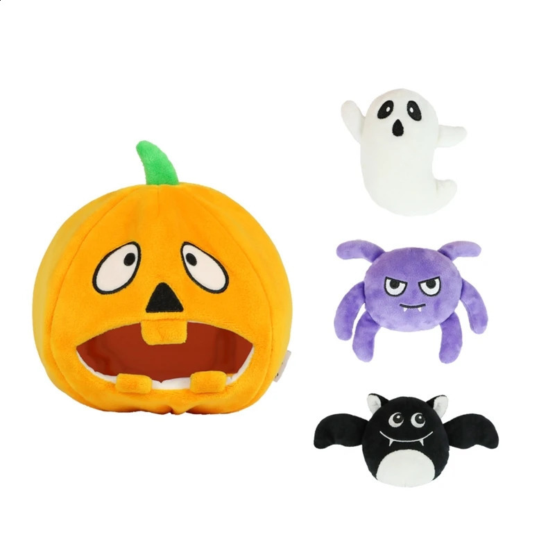 Halloween Interactive Dog Toy Hide and Seek n Puppy Toy Creaking Dog Teeth Pet Plush Toy Pumpkin Spider with Bat 240914