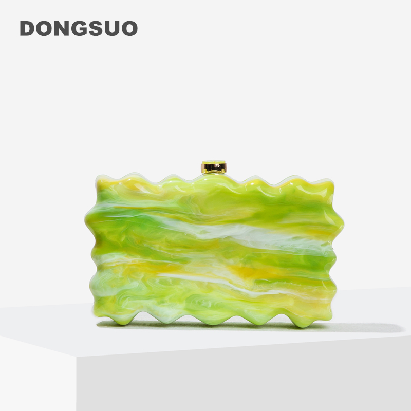 Women's Green Clutch Bag Summer Evening Party Lemon Wavy Marble Print Small Purse Zigzag Edge Handbag 2024 New