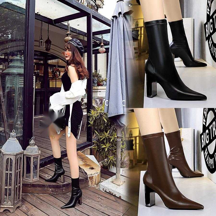 CMM Fashion Thin Boots Metal Thick Heel High Heel Pointed Sexy Nightclub Show Thin Winter Boots