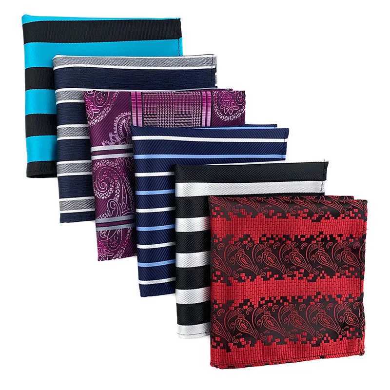Blue Gray Yellow Pink Mens Handkerchief Striped Printed Hankies Silk Polyester Hanky Business Pocket Square Chest Towel 25*25CMX240921