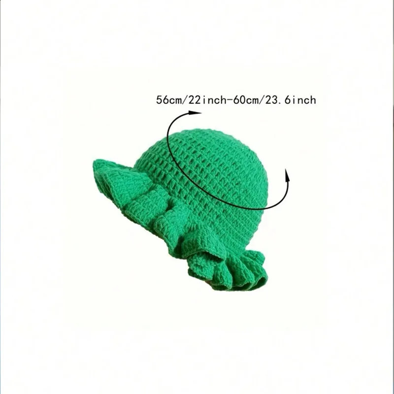 Colorful Crochet Ruffle Bucket Hat Warm Stretch Knit Hat Year Celebration Womens Fashionable Handmade Beanie Hat 240921