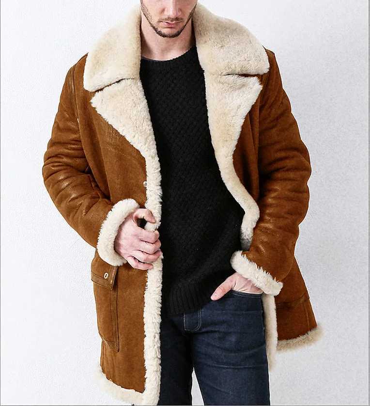 Fur Integrated Mens Coat Artificial Fur Large Coat 2022 Autumn/Winter New Thick European Long Sleeve W240918