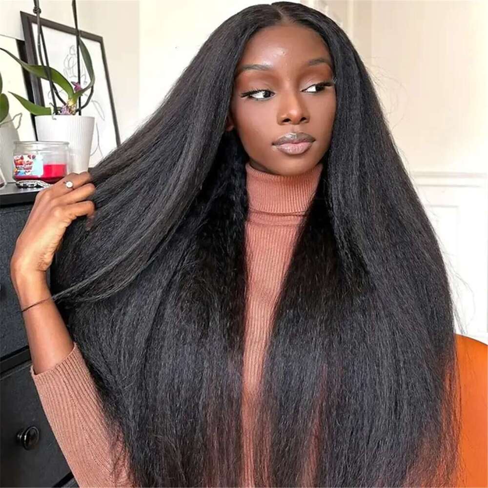 HairUGo 13*1 T Kinky Straight Remy Part For Women Human Hair 250% High Density Lace Closure Wigs