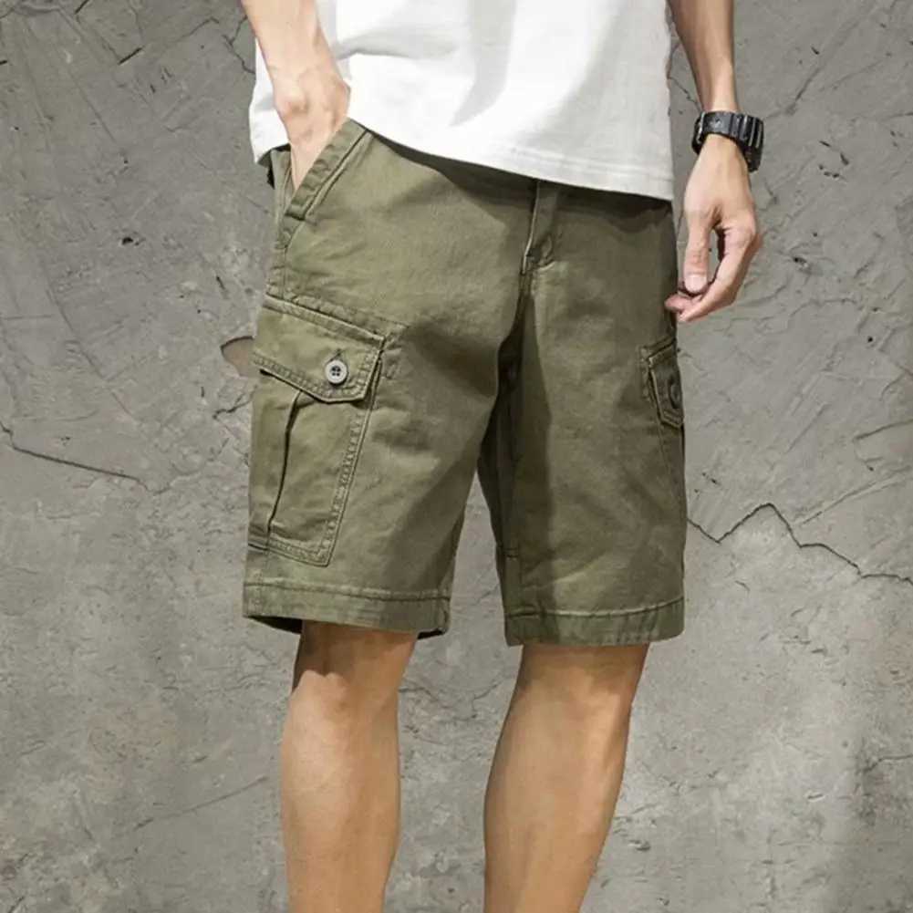 Men Cargo Shorts Joggers Shorts Work Casual Pants Male Multi Pockets Buttons Loose Wide Leg Knee Length Summer ShortsX240921