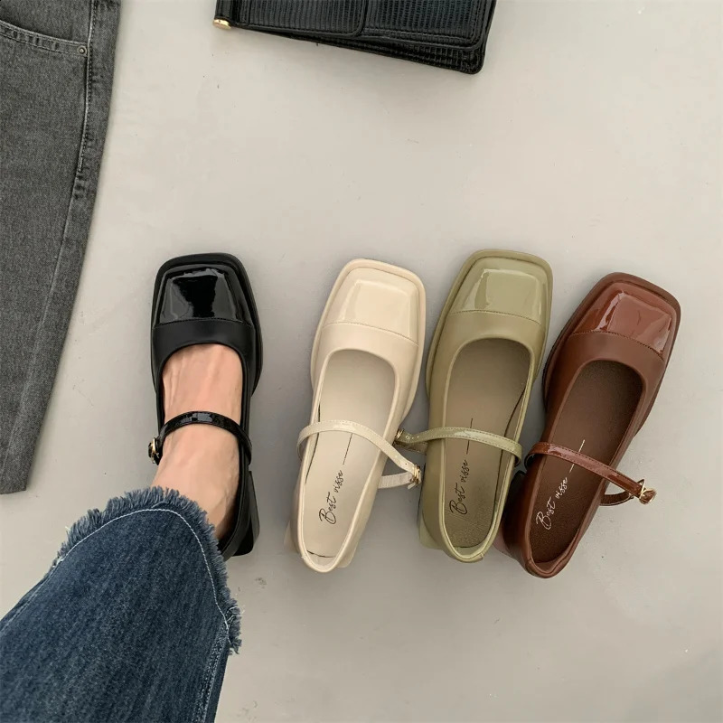 Women Mary Jane Shoes Spring Leahter Shoes Fashion Buckle Female Square Head Toe Mid Heel Elegant Woman Pumps 240921