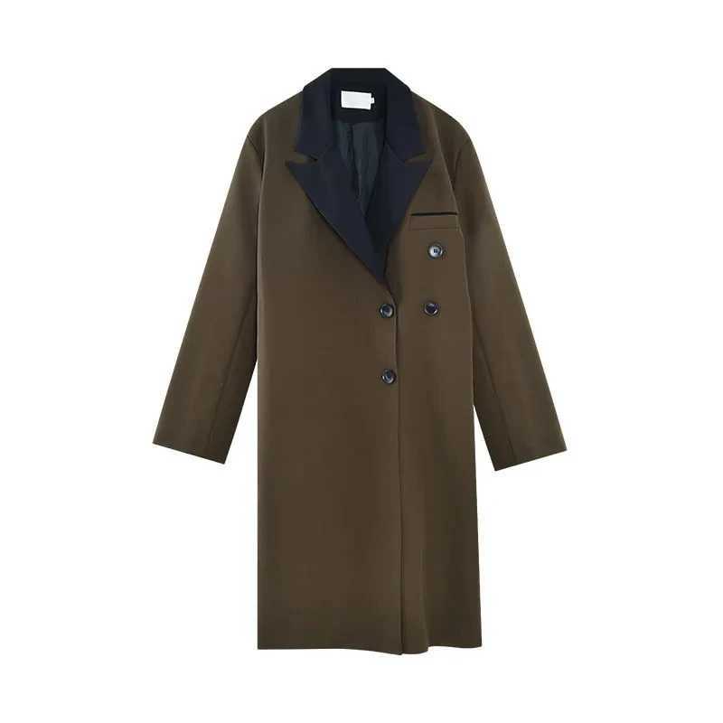 Stylishe Women Long Trench Coat Buttons Patchwork Elegant Brown Loose Blazer Jacket Female Autumn Korean Office Lady Coats ChicX240921