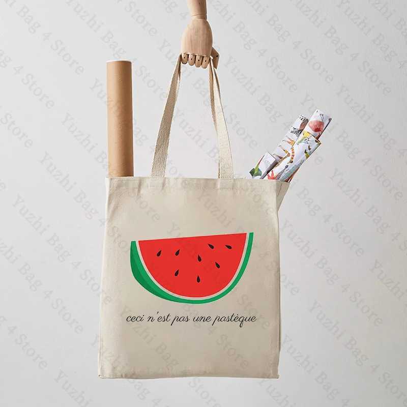 This Is Not A Watermelon Magritte Parody Watermelon Pattern Canvas Tote Bag Against War Womens Peace Reusable Shopping Bag Z250224