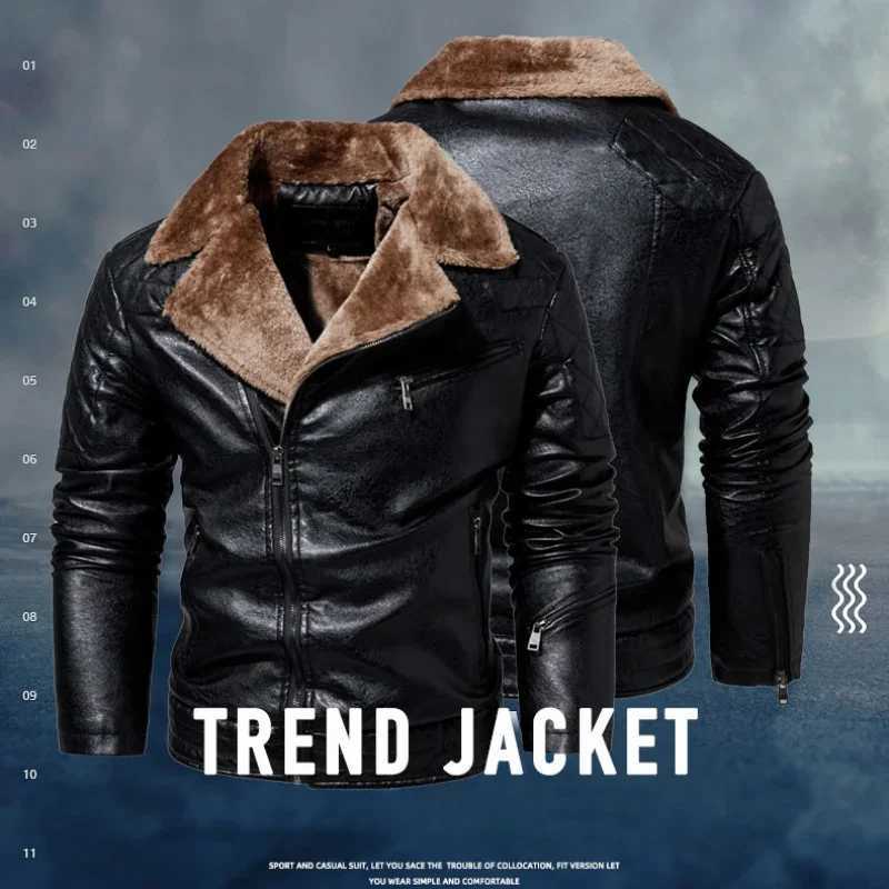Mens leather clothing autumn new item solid color plush thick casual retro outdoor travel lapel jacket mens ultra-thin leather jacket W240918