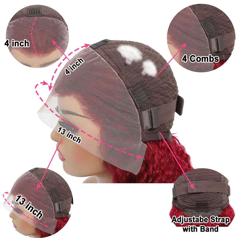 Swupod 200 Density 13x4 HD Lace Front Wig for Black Women Deep Wave Wavy Remy Human Hair 99J Bury Color Glueless