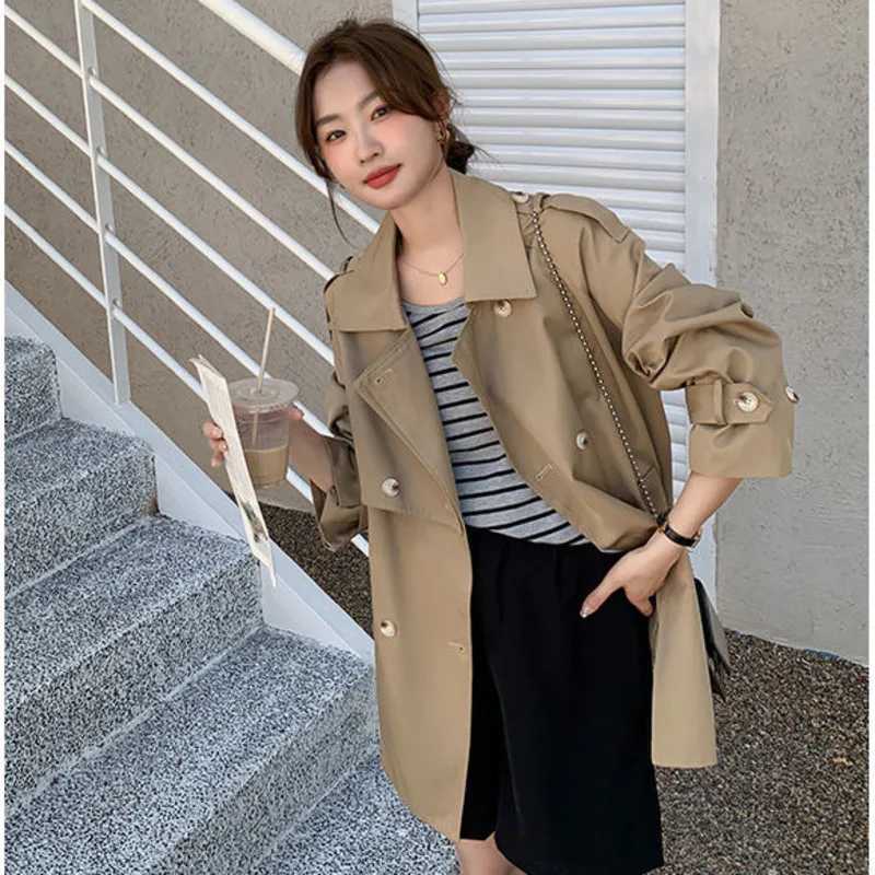 British Style Trench Coat For Women Spring Autumn Lapel Long Khaki Overcoat Casual Long Sleeve Waistband Windbreaker FemaleX240921