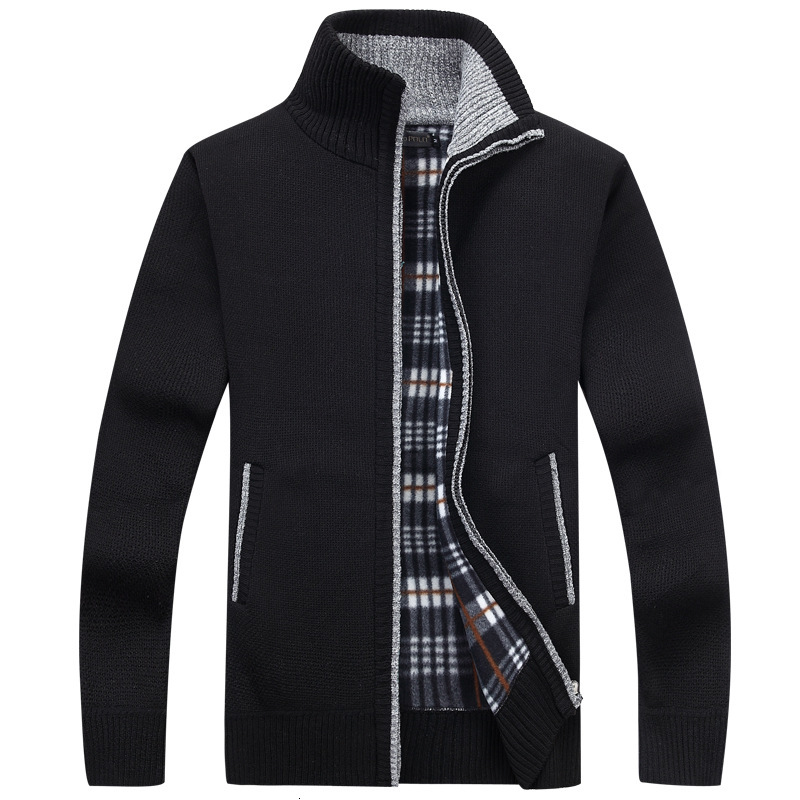 Men Zipper Knit Thick Warm Knitted Cardigan 2021 Fall/Winter Men's Casual Business Coat Faux Fur Wool Sweater Jacket