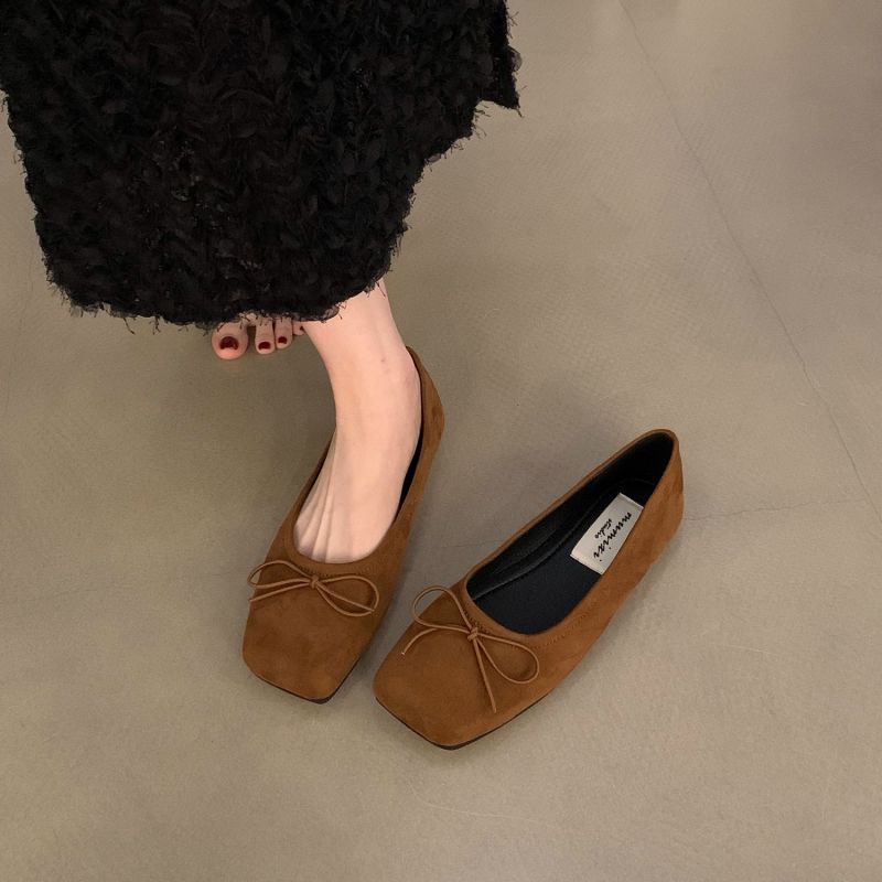 Women Casual Shoes France Gentle Style Simple Bow Design Square Toe Flat Bottom Comfort Versatile Multi Colors fashion