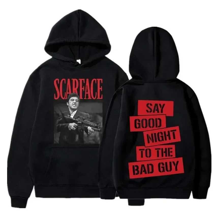 Men's Hoodies Sweatshirts Scar face Tony Montana graphic hoodie mens casual retro hip-hop punk hoodie mens fashionable rock oversized sweatshirt 