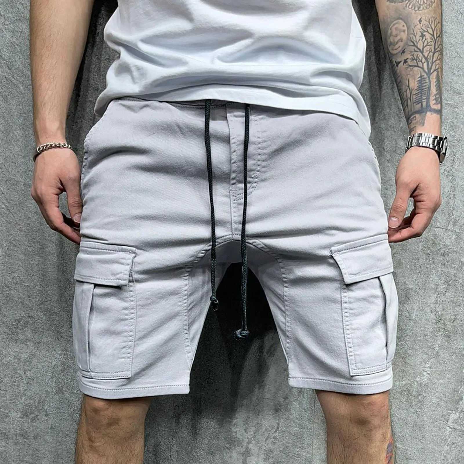 Male Casual Mid Waist Shorts Pant Solid Mechanic Pants for Men Many Pockets Pants Cargo Pants for Men Relaxed Fit with FoamX240921