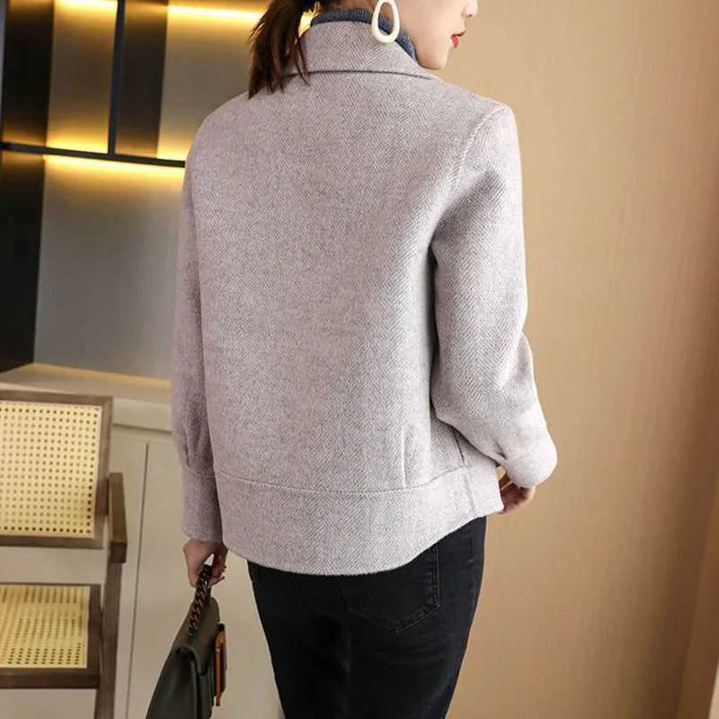 Spring and autumn double-sided wool coat high-end womens fashion simple Korean style loose short wool jacket set collar womens coat W240921