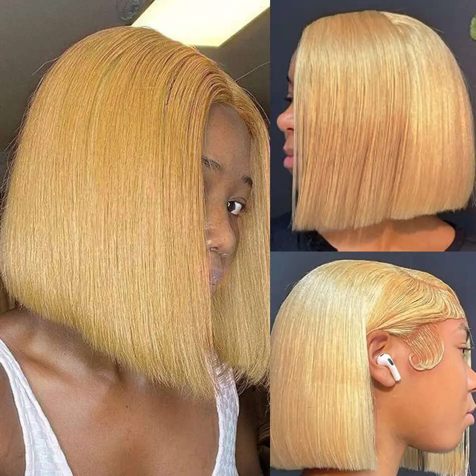 Double Drawn #27 Honey Blonde Colored Short Wigs 200% For Women Human 13x4 Lace Front Bob Wig Brazilian Hair