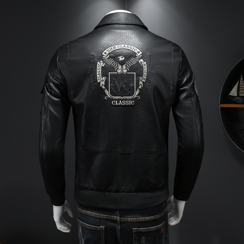 Spring New Men's Motorcycle Jacket Young Embroidered Leather