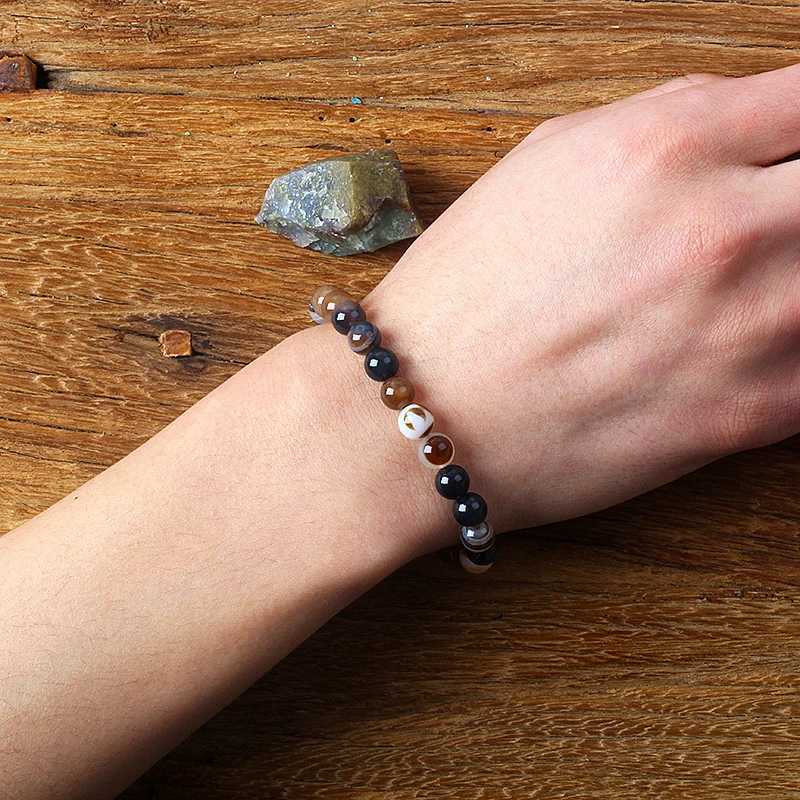 Nature Coffee Agates Stripes Onyx Bracelets Men Coffee Onyx Stripe Agates Stone Loose Beads Strand Bracelets for Women JewelryX240921