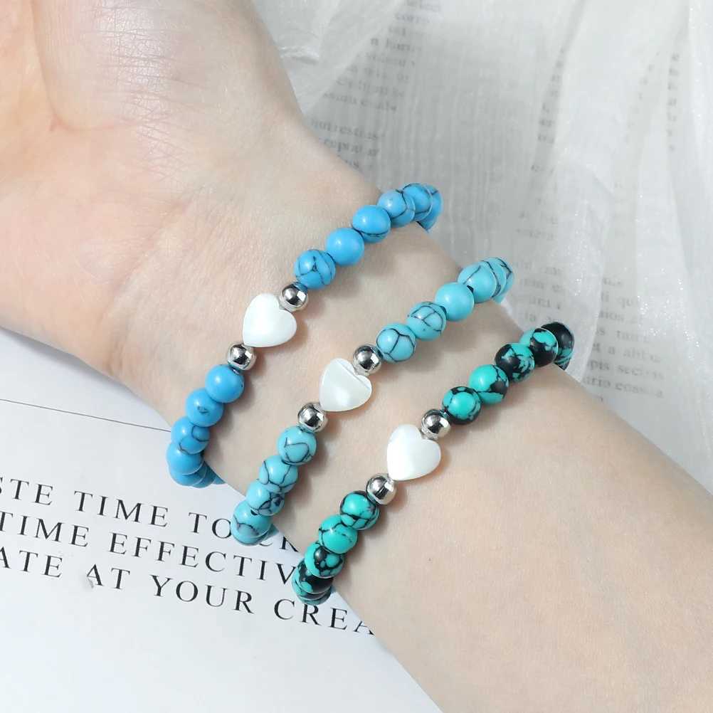 Energy 6mm Pink Opal Tiger Eye Natural Stone Beads Bracelets Women Men Fashion Heart Shaped Shell Elastic Bracelet Jewelry GiftsX240921