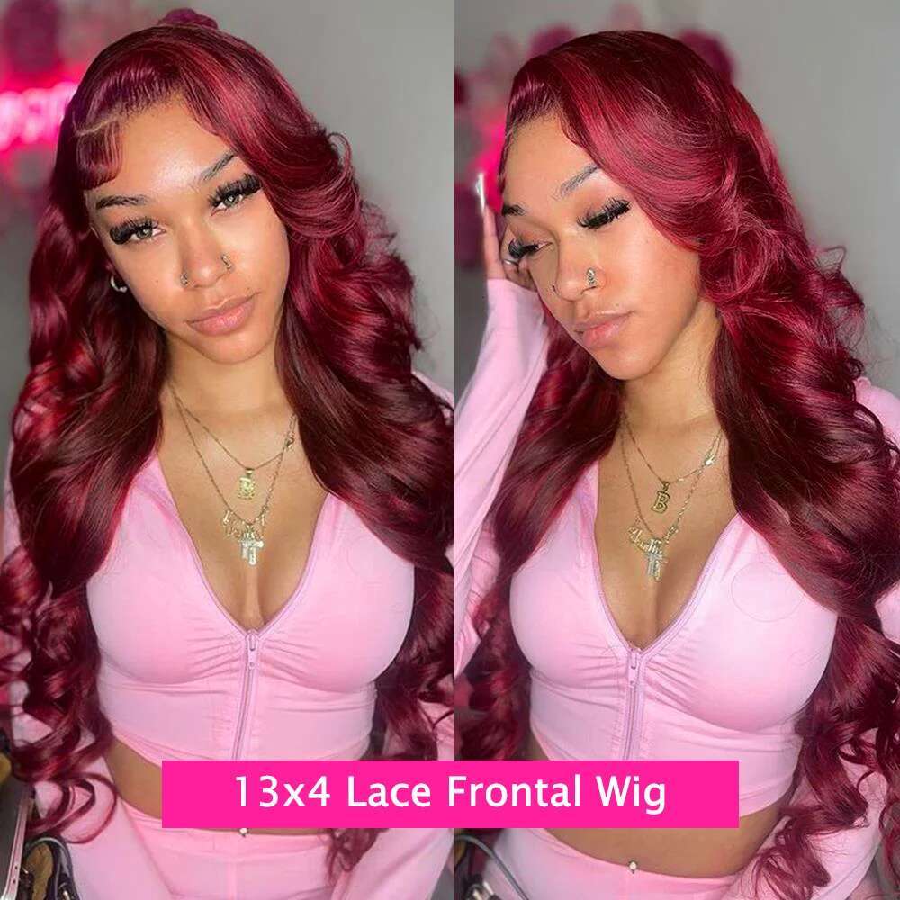 200 Density 13x4 HD Frontal Wig 99j Bury human haie wig Body Wave Lace Front Human Hair Brazilian For Women