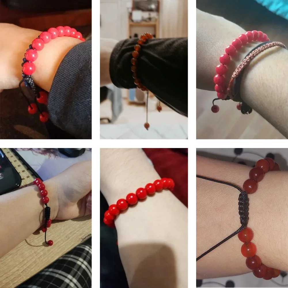 Red Orange Stone Bracelet 8mm Natural Agat Watermelon Beaded Bracelets Adjustable Yoga Lucky Bracelet for Women Female JewelryX240921