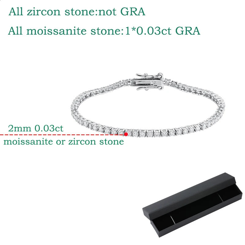 Smyoue 2MM D color 100% genuine silica womens tennis bracelet laboratory diamond original silver 925 jewelry hiphop party chain 240912