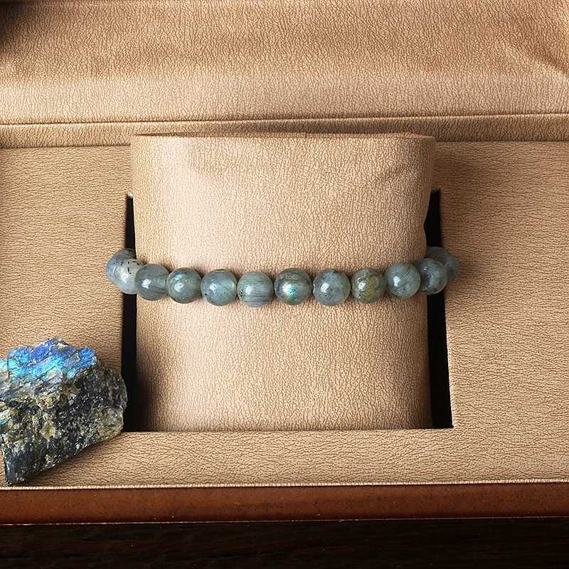 Real Gray Labradorite Bead Bracelet Men Women Fashion Natural Stone Flash Stone Bracelet with Original Natural Crystal JewelryX240921