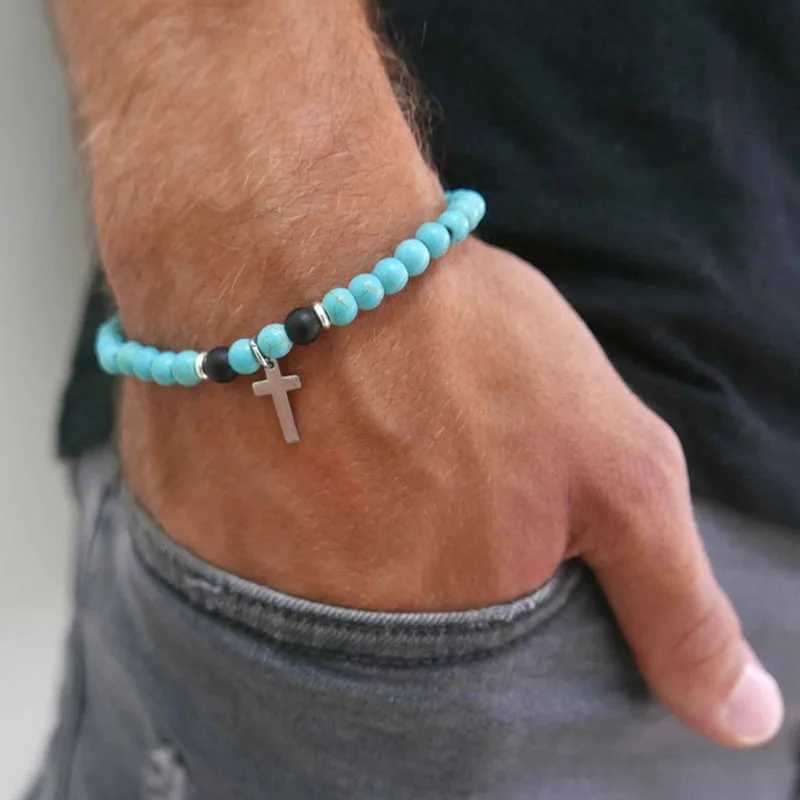 Mens Cross Bracelet - Mens Religious Bracelet - Mens Christian Bracelet - Mens Beaded BraceletX240921