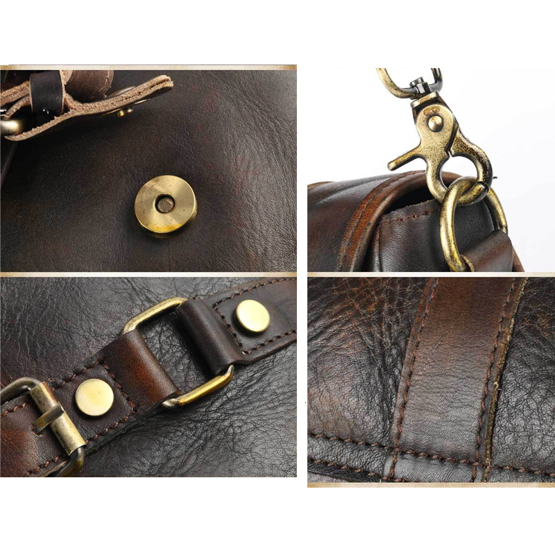 Retro Vegetable Tanned Leather Men's Messenger High Quality Top Layer Cowhide Male's Hand-Painted Shoulder Bag